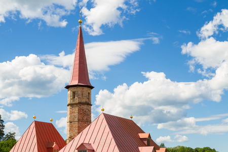 Leningrad region,Gatchina, Russia, June 05, 2015. Priory Palace on the shore of the black lake in Gatchina.のeditorial素材