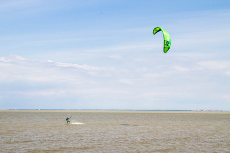 St. Petersburg, Peterhof, Russia, June 21, 2015. Windsurfing on the beach of the Big Izhora Gulf of Finland.のeditorial素材