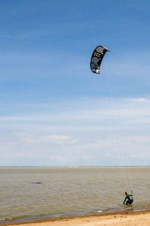 St. Petersburg, Peterhof, Russia, June 21, 2015. Windsurfing on the beach of the Big Izhora Gulf of Finland.のeditorial素材