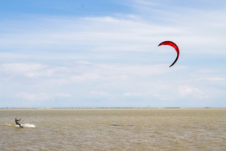 St. Petersburg, Peterhof, Russia, June 21, 2015. Windsurfing on the beach of the Big Izhora Gulf of Finland.のeditorial素材