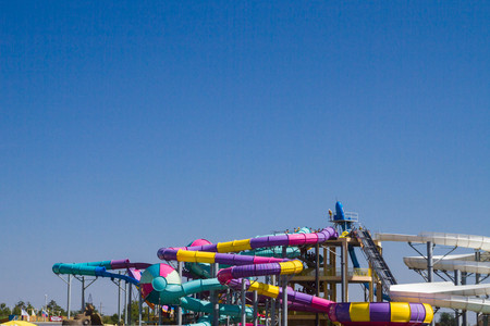 Evpatoria, Crimea, Russia, August 29, 2015. The Banana Republic water Park under the open sky.のeditorial素材