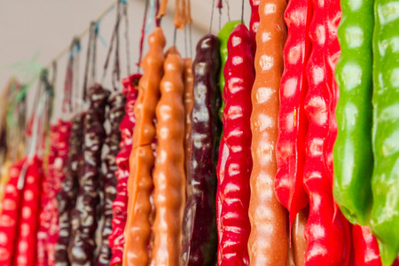 Colorful churchkhela on a stringの写真素材