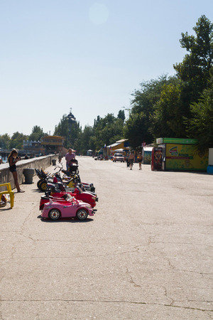 Evpatoria, Crimea, Russia, August 30, 2015. The promenade by the black sea in Yevpatoriya, Crimea.のeditorial素材