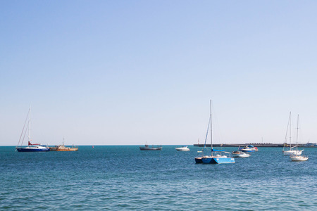 Evpatoria, Crimea, Russia, August 30, 2015. The promenade by the black sea in Yevpatoriya, Crimea.のeditorial素材