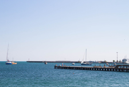 Evpatoria, Crimea, Russia, August 30, 2015. The promenade by the black sea in Yevpatoriya, Crimea.のeditorial素材