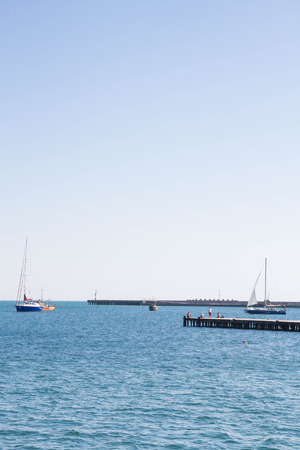 Evpatoria, Crimea, Russia, August 30, 2015. The promenade by the black sea in Yevpatoriya, Crimea.のeditorial素材