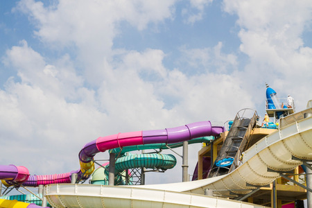 Evpatoria, Crimea, Russia, September 1, 2015. The Banana Republic water Park under the open sky.のeditorial素材