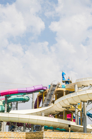 Evpatoria, Crimea, Russia, September 1, 2015. The Banana Republic water Park under the open sky.のeditorial素材