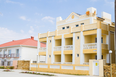 Evpatoria, Crimea, Russia, September 1, 2015. The hotel is on the seafront of black sea in Crimeaのeditorial素材