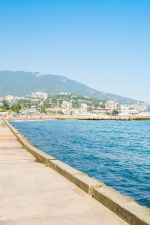 Yalta, Crimea, Russia, September 3, 2015. Waterfront Black Sea city of Yalta in Crimeaのeditorial素材
