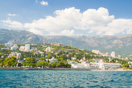 Yalta, Crimea, Russia, September 3, 2015. Waterfront Black Sea city of Yalta in Crimeaのeditorial素材