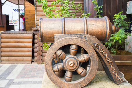 Gun with decorative ornament in the form of a lionの写真素材