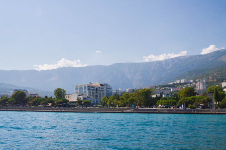 Yalta, Crimea, Russia, September 3, 2015. Waterfront Black Sea city of Yalta in Crimeaのeditorial素材