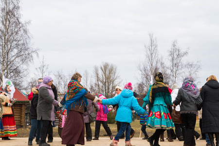 Russian village Shuvalovka Petrodvorets district Saint-Petersburg, Russia, 13 March, 2016. Traditional Russian celebration of Maslenitsa in the Russian village of Shuvalovkaのeditorial素材