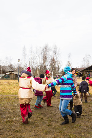 Russian village Shuvalovka Petrodvorets district Saint-Petersburg, Russia, 13 March, 2016. Traditional Russian celebration of Maslenitsa in the Russian village of Shuvalovkaのeditorial素材