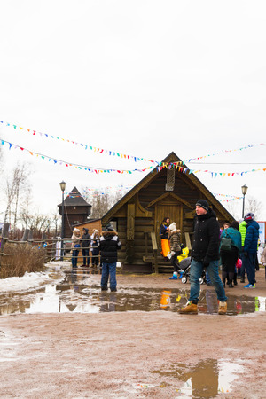 Russian village Shuvalovka Petrodvorets district Saint-Petersburg, Russia, 13 March, 2016. Traditional Russian celebration of Maslenitsa in the Russian village of Shuvalovkaのeditorial素材