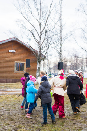 Russian village Shuvalovka Petrodvorets district Saint-Petersburg, Russia, 13 March, 2016. Traditional Russian celebration of Maslenitsa in the Russian village of Shuvalovkaのeditorial素材