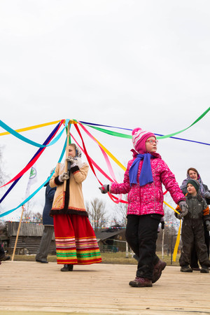 Russian village Shuvalovka Petrodvorets district Saint-Petersburg, Russia, 13 March, 2016. Traditional Russian celebration of Maslenitsa in the Russian village of Shuvalovkaのeditorial素材