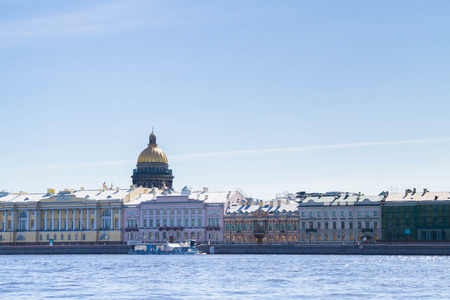 English embankment, Saint Petersburg, Russia. May 7, 2016. English embankment with bridges over the Neva river in Sunny day.のeditorial素材