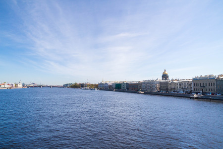 English embankment, Saint Petersburg, Russia. May 7, 2016. English embankment with bridges over the Neva river in Sunny day.のeditorial素材