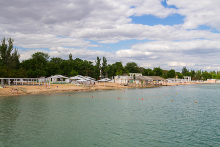 Evpatoria, Crimea, Russia, on 8 June 2016. A beach in Evpatoria in Crimea on the black sea in the summer.のeditorial素材