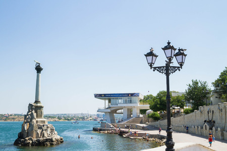 Sevastopol, Crimea, Russia, 21 Jun, 2016. The black sea embankment at the monument to the scuttled ships in Sevastopolのeditorial素材