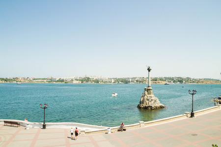Sevastopol, Crimea, Russia, 21 Jun, 2016. The black sea embankment at the monument to the scuttled ships in Sevastopolのeditorial素材