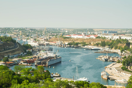 Sevastopol, Crimea, Russia, 21 Jun, 2016. View of Sevastopol from the height of bird flight.のeditorial素材