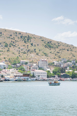 Balaklava, Crimea, Russia, 24 Jun, 2016. The embankment in Balaklava in the Crimea, the jetty with boatsのeditorial素材