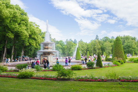 Peterhof, Saint-Petersburg, Russia, Jul 23, 2017. The famous Park of fountains in Peterhof in Saint-Petersburgのeditorial素材