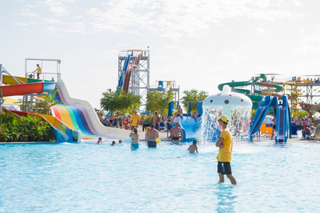 Water Park Banana Republic, Evpatoria, Crimea, Russia. September 4, 2017. The Banana Republic water Park on a hot Sunny day.のeditorial素材