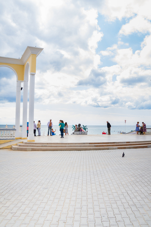 Evpatoria, Crimea, Russia, 30 August, 2017. The promenade by the black sea in Yevpatoriya, Crimea.のeditorial素材