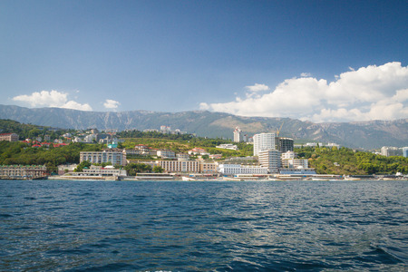 Yalta, Crimea, Russia, September 3, 2015. Waterfront Black Sea city of Yalta in Crimeaのeditorial素材