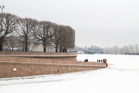 Vasilievsky island, Saint Petersburg, Russia, February 11, 2017. The winter in the freezing weather on the Neva river.のeditorial素材