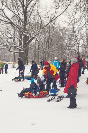 The Alexandria Park Of Petergof, Saint Petersburg, Russia. 21 Jan, 2018. Winter fun skating hills...