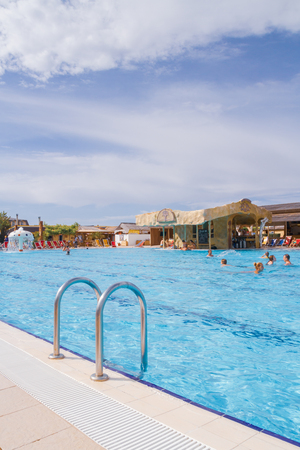 Water Park Banana Republic, Evpatoria, Crimea, Russia. June 18, 2018. Banana Republic water Park on a summer day.のeditorial素材