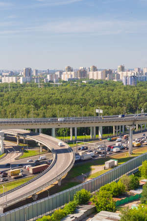 Khimki, Moscow region Russia, 22 June 2018. View of the Moscow ring road on the Leningrad highway in the summer.のeditorial素材