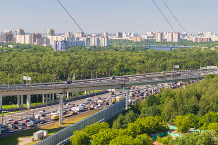 Khimki, Moscow region Russia, 22 June 2018. View of the Moscow ring road on the Leningrad highway in the summer.のeditorial素材