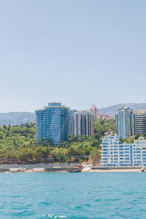 city of Yalta, Crimea, Russia 02 July 2019. Embankment of the city of Yalta on a Sunny summer day sea viewのeditorial素材