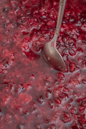 Crushed Red cranberry filled with alcohol before cooking tincturesの写真素材