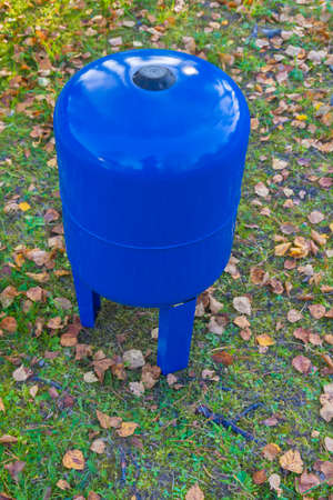 Blue metal water tank for 50 liters of waterの写真素材