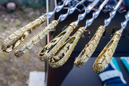 Original skewers on the grill in the spring