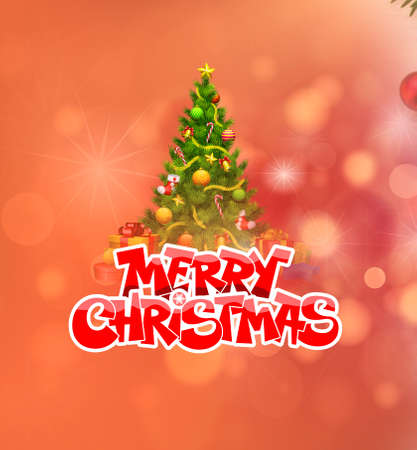 Christmas background with fir tree and decor. Top view with copy spaceの写真素材