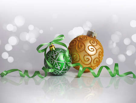 Christmas background with fir tree and decor. Top view with copy spaceの写真素材