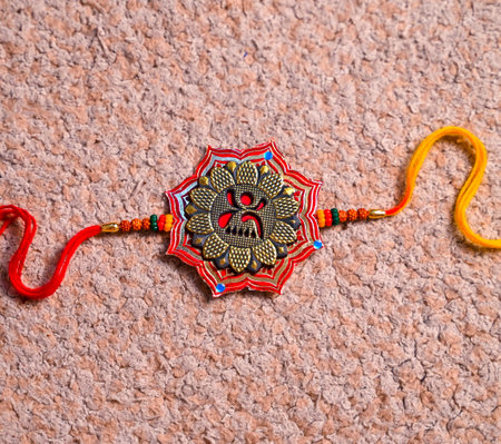 Indian festival raksha bandhan, Rakhi on colorful backgroundの写真素材