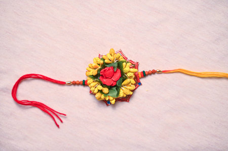 Indian festival Raksha Bandhan, Rakhi with rice crackerの写真素材