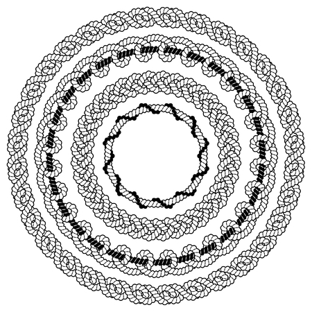 Set of black and white vector frames with ropesのイラスト素材