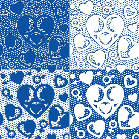 Set of seamles patterns with hearts silhouettes. Swatches includedのイラスト素材