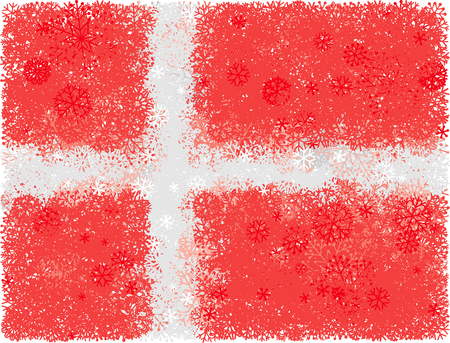Flag of Denmark with snowflakes. Christmas vector backgroundのイラスト素材
