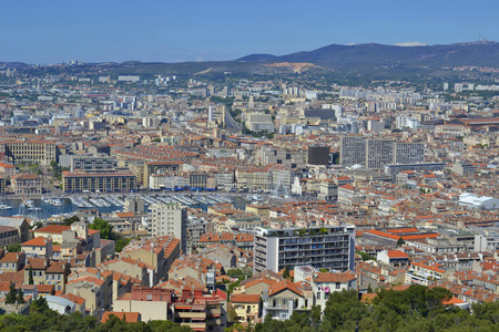 Marseille downtown and old seaport view from Notre-Dame de la Garde basilica. Marseille. Franceの写真素材